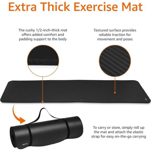 1/2 Inch Extra Thick Exercise Yoga Mat with Carrying Strap - Picture 4 of 7